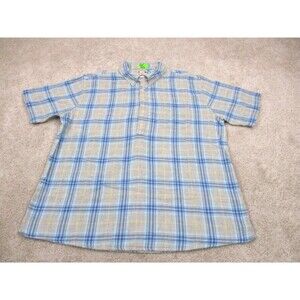 Carbon 2 Cobalt Shirt Men Large Gray Blue Plaid Cotton Popover Button Up *